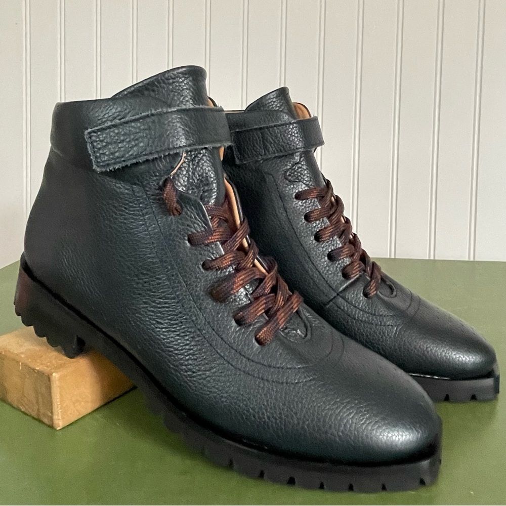 NWT Anthropologie/Naguisa LESTE Lug Sole Ankle Boots in Pebbled Navy *Spain* - Picture 14 of 14